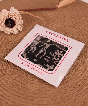 Pure Silk Black Base Village Scene Motif Pocket Square