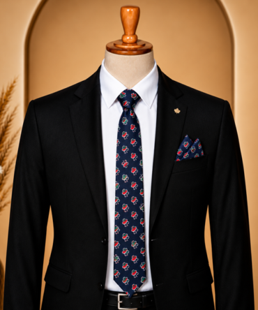 Ajrakh Modal Navy blue floral print Tie
